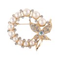 thumbnail image 2 of enjoywould Women Brooch Temperament Round Butterfly Faux Pearl Shiny Rhinestone Inlaid Fastener Buckle Wedding Gift Ladies Lapel Pin Party Jewelry Fashion Accessory, 2 of 5