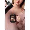 thumbnail image 2 of Live Love Meow feat. a Fishbone, Heart & Yarn, Cat Lover Art Merch Gift, Black 15oz Ceramic Mug, 2 of 5