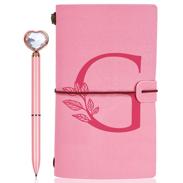 Journal JEWPHX de piel rosa, 7.9 x 4.7 pulgadas con bolígrafo en forma de corazón