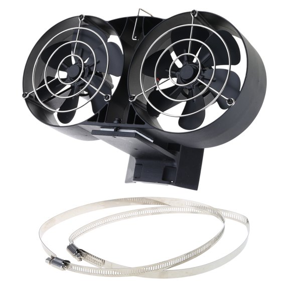 UNTERING Heat Powered Stove Fan Double Head Fireplace Fan with Protective Cover Efficient Heat Distribution for Cozy Homes