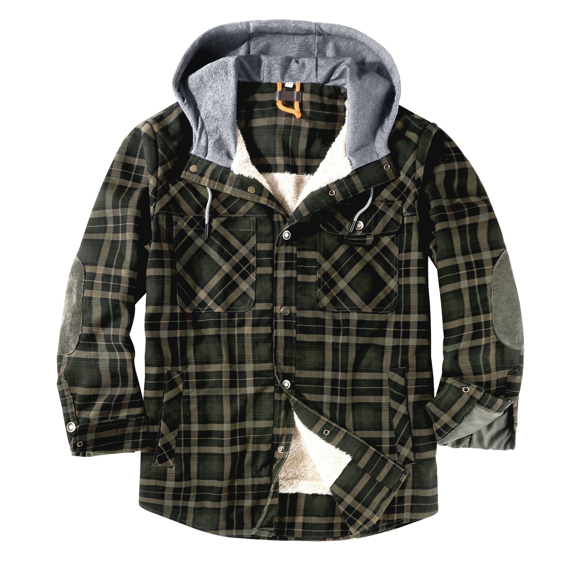 Men's Camp Night Berber Lined Hooded Flannel Shirt Jacket Autumn Winter ...