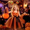 thumbnail image 2 of FYDUU Girls Halloween Pumpkin Outfit Set 4Pcs Sleeveless Tulle Tutu Dress with Pumpkin Headband Arm Sleeves Candy Bag Holiday Party Outfits 3-4 Years, 2 of 9