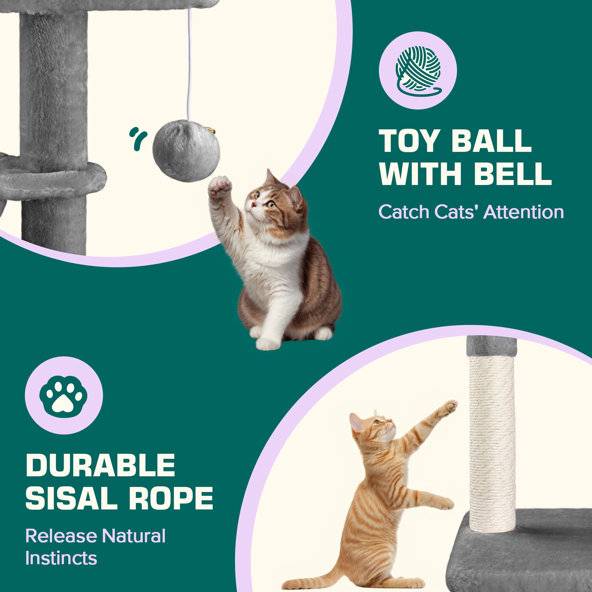 Einfach Small Cat Tree 29.5" Tower Condo with Sisal Scratcing Post Hammock Top Perch for Indoor Cats, Grey