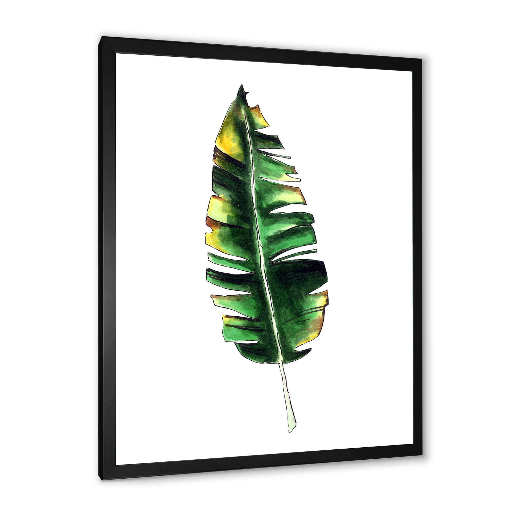 Designart 'Single Banana Leaf On White' Bohemian & Eclectic Framed Art Print