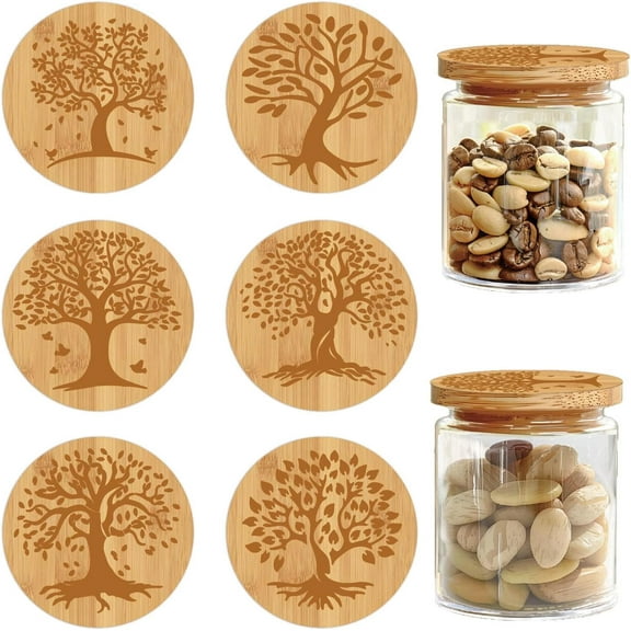 Yogurt Jar Bamboo Wood Lids Mason Pot Fit 2" Canning Tree of Life Reusable Natural Wood Decorative Caps with Airtight Sealing Bottle Round Flat Covers Set for Food Storage colorful