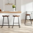 thumbnail image 6 of FIRAVOE Wood Saddle Bar Stools Set of 3, 26" Backless Barstool with Footrest for Kitchen Island, 6 of 6