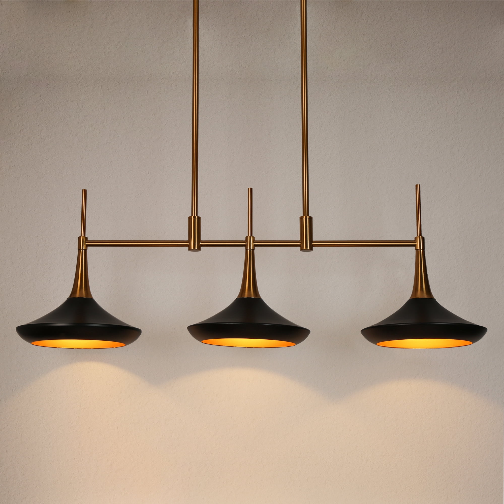 LNC 3-Light Black and Gold Linear Pendant for Kitchen Island or Dining Room