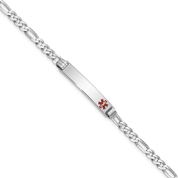 14K White Gold Medical Red Enamel Figaro Link Id Bracelet (7 X 5.5) Made In United States xm585frw-7