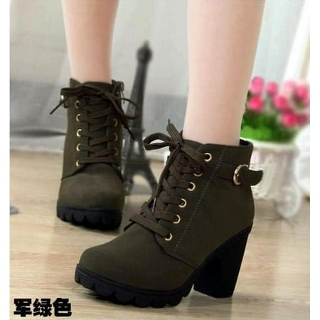 

Boots Women Shoes Women Fashion High Heel Lace Up Ankle Boots Ladies Buckle Platform Artificial Leather Shoes bota feminina 2019
