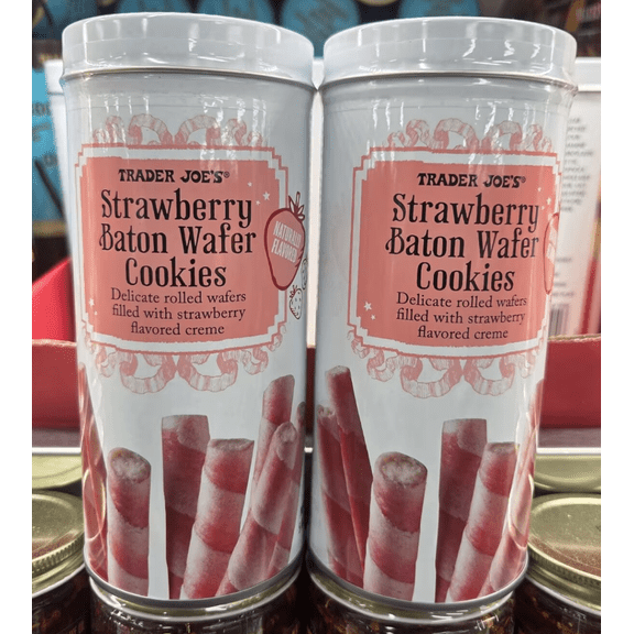 Trader Joe's Strawberry Baton Wafer Cookies 5oz 142g (2 Tins)