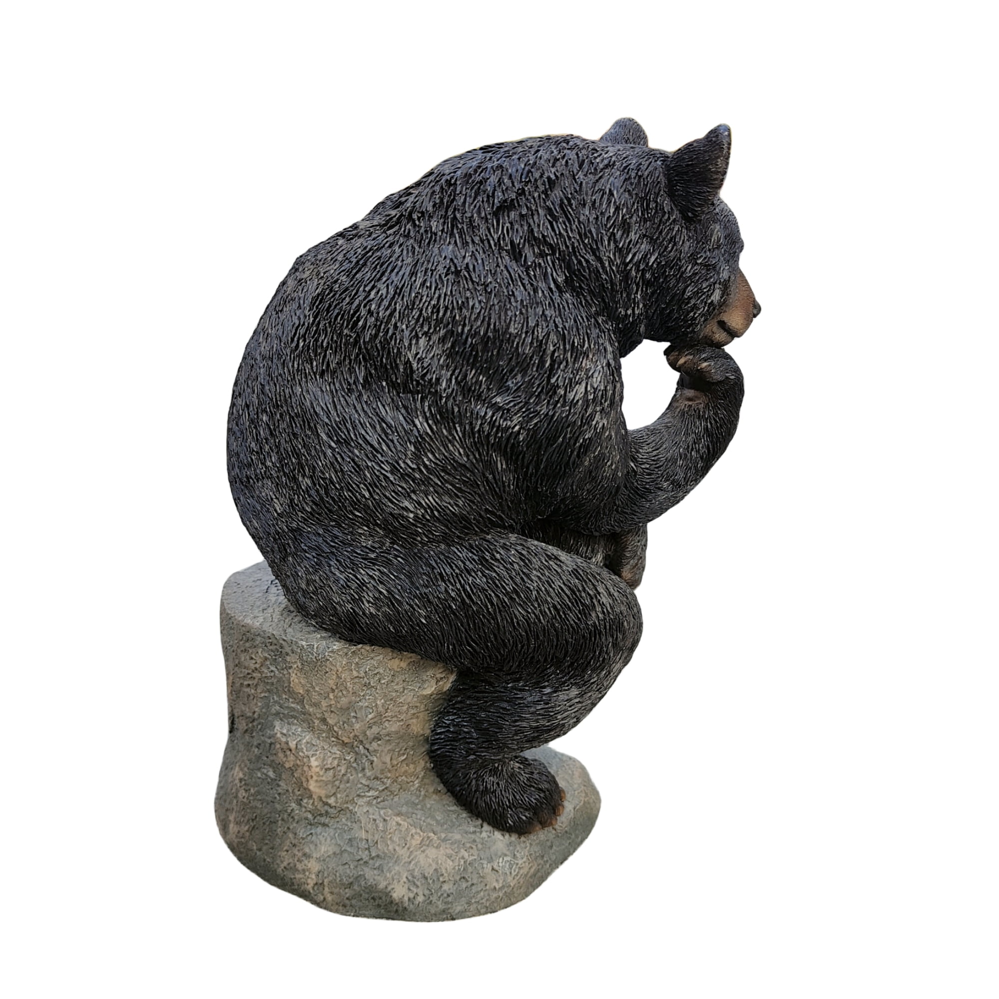 Onyx Contemplation: Intriguing Black Polyresin Thinking Bear Figurine