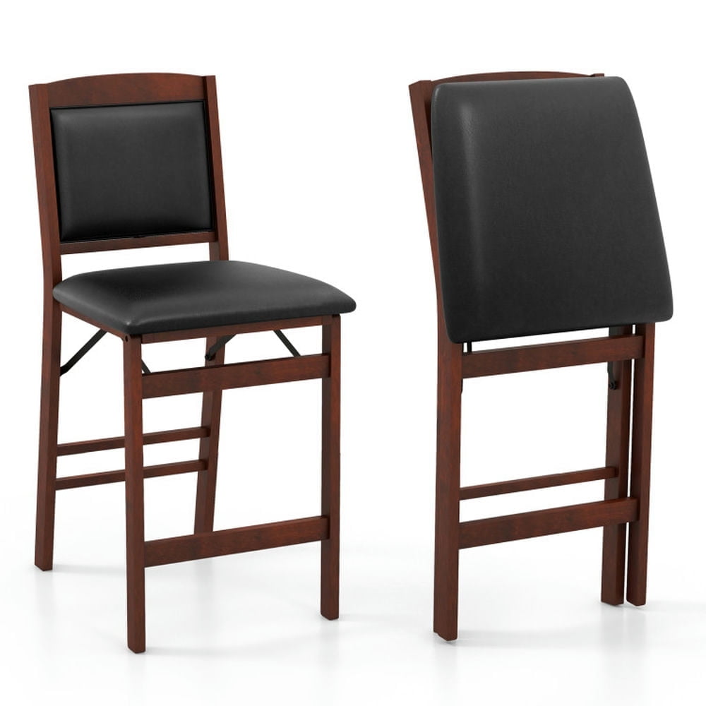 Demi Bonn Set of 2 Folding Kitchen Island Stool with Rubber Wood Legs, Modern Dining Chair with Backrests, Brown
