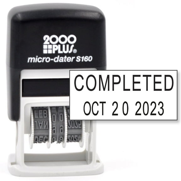 Cosco 2000 PLUS Self-Inking Rubber Date Office Stamp with COMPLETED Phrase & Date - BLACK Ink (Micro-Dater 160), 12-Year Band