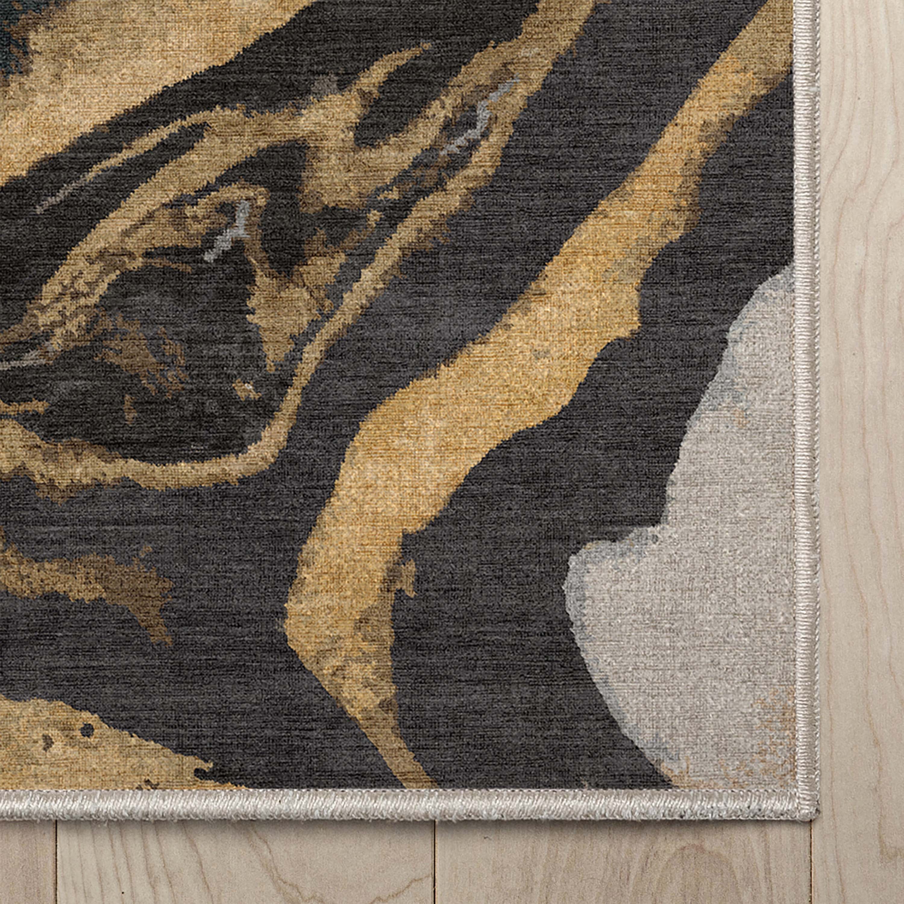 Well Woven Abstract Dunes Modern Retro Marble Flat-Weave Black Gold 5'3" x 7'3" Area Rug