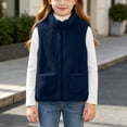 thumbnail image 4 of Girls Fleece Vest with Pockets Full Zip Casual Turtleneck Warm Kids Fall Winter Outwear Navy 6, 4 of 7