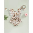 thumbnail image 4 of BemeyourBBs Western Baby Girls Summer Clothes Newborn Baby Girl Cowgirl Outfit Bubble Romper Summer Fly Sleeve Bull Print Bodysuit Bow Headband, 4 of 9