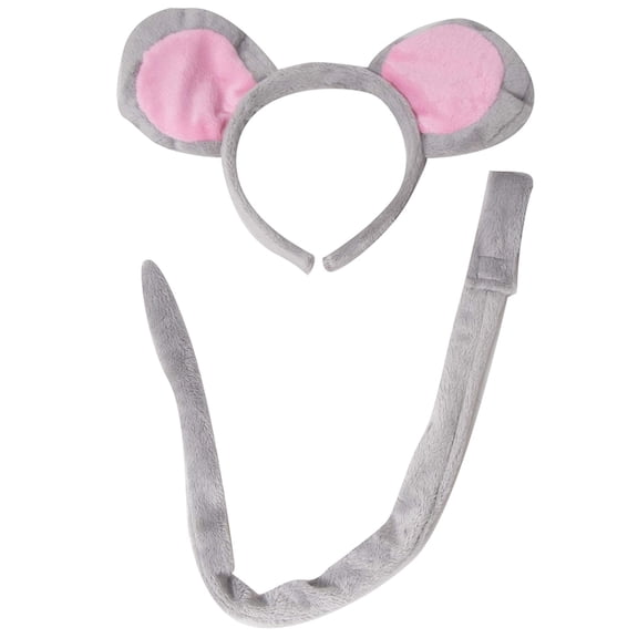 Mouse Ears & Tail Costume - Oversized Plush - Grey