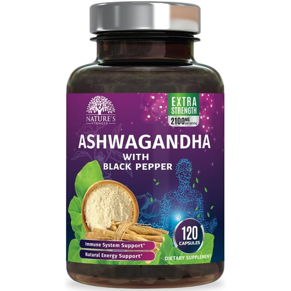 Organic Ashwagandha Extra Strength 1950 mg - Ashwagandha Supplements for Women & Men, Antioxidant Support, Nature's Vegan Ashwagandha Powder Organic, Non-GMO & Gluten Free - 120 Capsules
