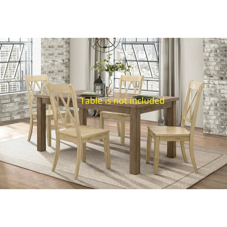 Casual Buttermilk Finish Chairs Set of 6 Pine Veneer Transitional Double X Back Design Dining Room Chairs