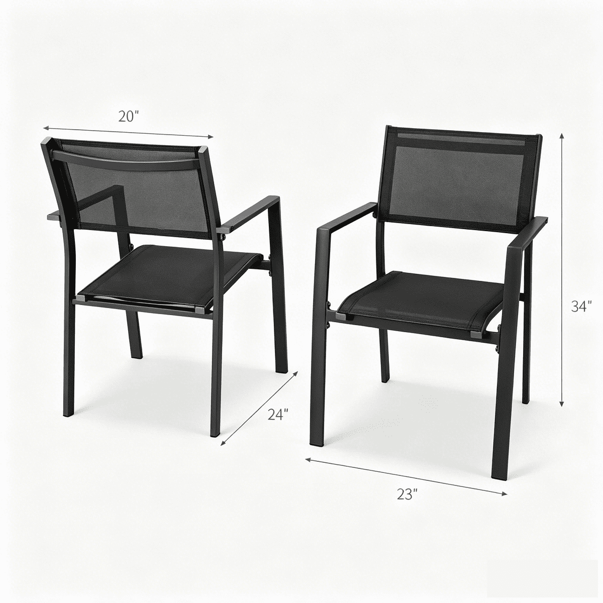2-Piece Patio Stackable Dining Chairs with Textilene, Black