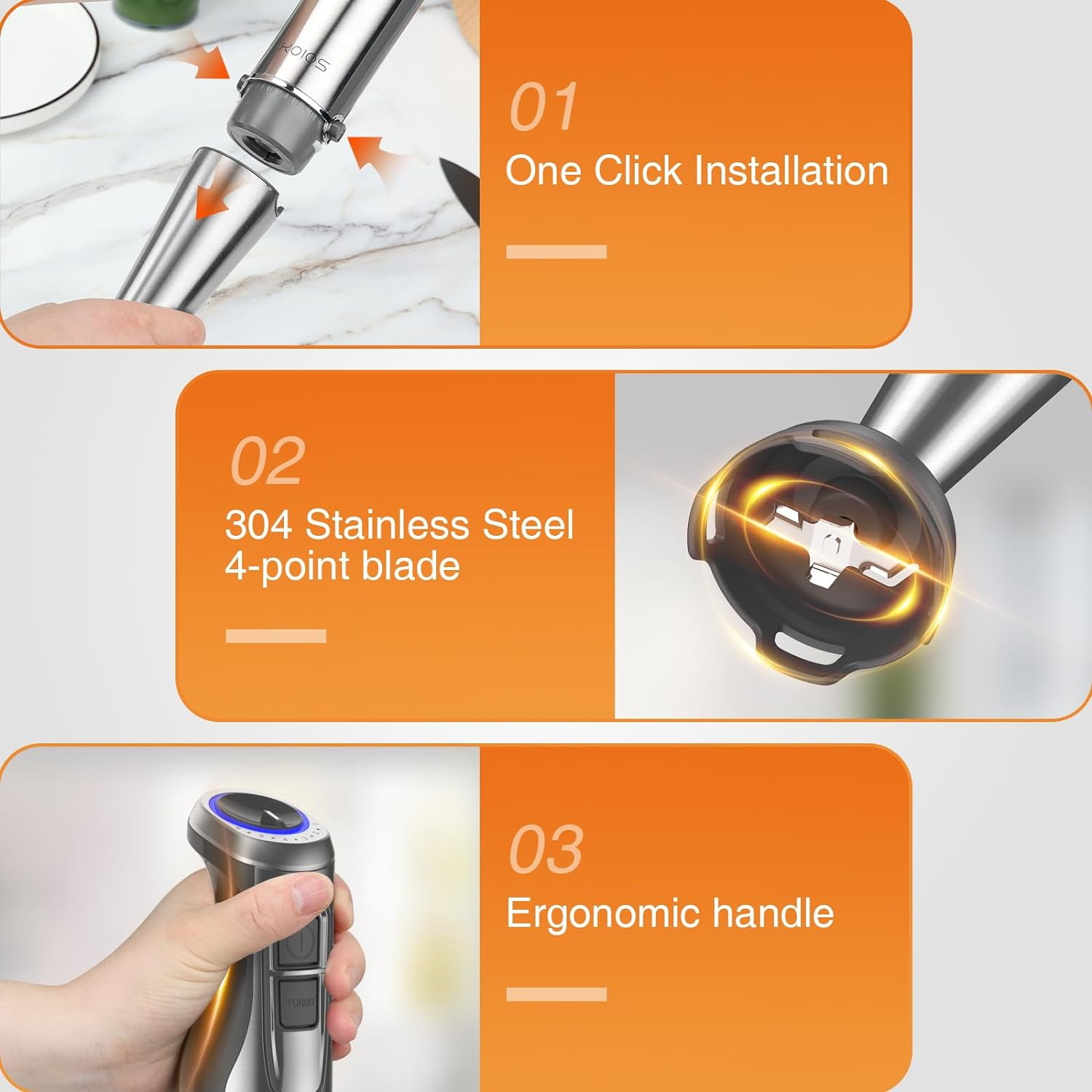 1100W 5-in-1 Immersion Blender Handheld, 12 Speed with Turbo Boost, Heaviest Duty Copper Motor, 304 Stainless Steel Blades Hand Stick Blender, Ergonomic Grip, Whisk, Beaker, Chopper, Milk Frother