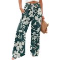 thumbnail image 7 of Women’s Wide Leg Pants Vintage Floral Print Casual Drawstring Waist Beach Pants with Pockets, Loose Fit Womens Summer Vacation Pants, Green, XL, 7 of 7