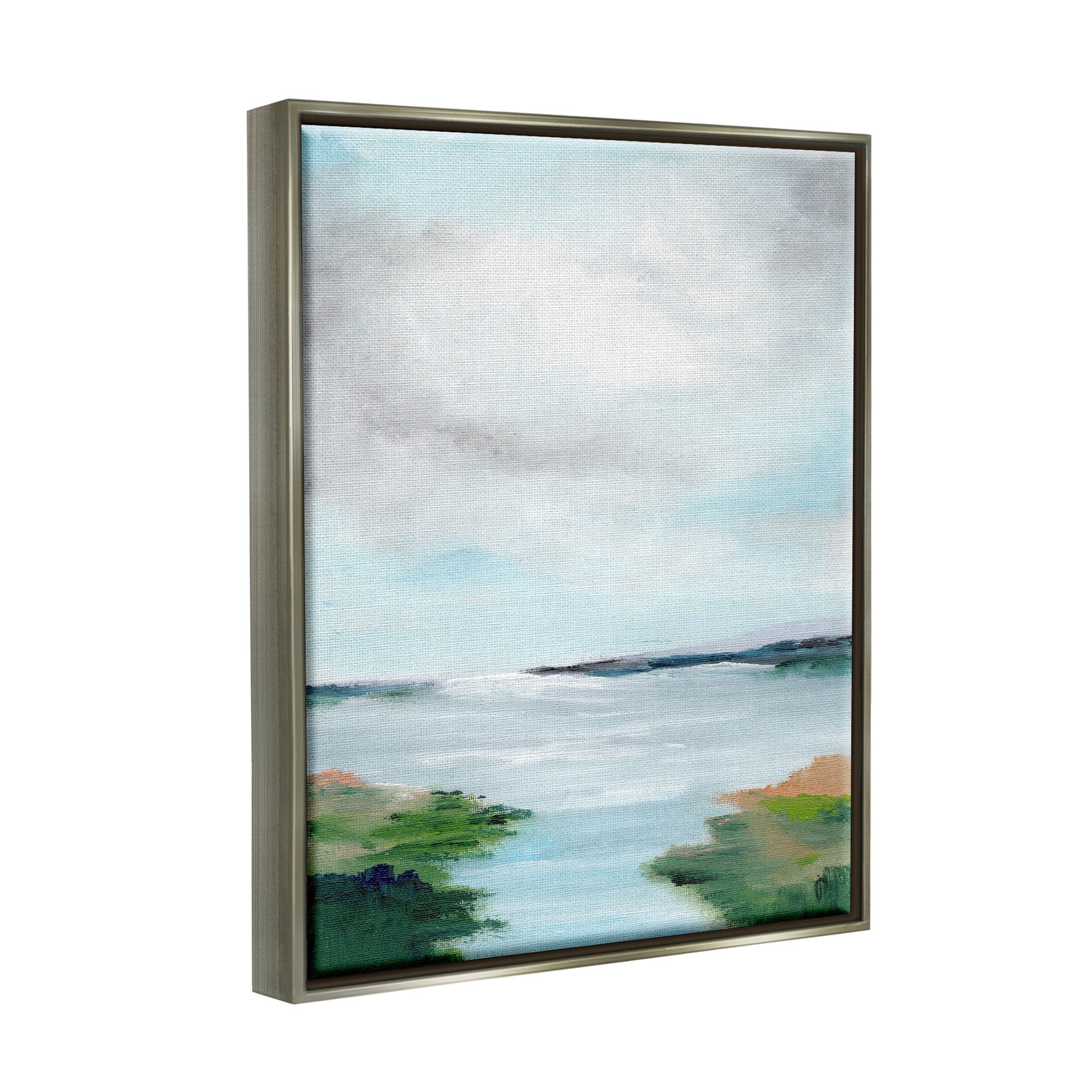 Stupell Industries Calm Cloudy River Lake Scenery Painting Luster Gray Floating Framed Canvas Print Wall Art, Design by Nikita Jariwala