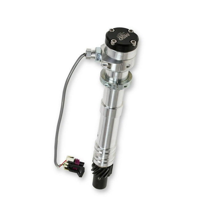 MSD Ignition Répartiteur 85141 Synchronisation de Cames Réglable; Sans Module de Commande d'Allumage; Synchronisation de Cames et Gâchette Magnétique; Minuterie Verrouillée; avec Engrenage en Fer; Capuchon Noir avec Poteaux HEI/Male
