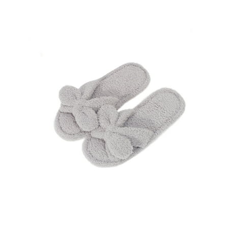 

Avamo Women Cozy Warm Shoe Bow Fluffy Slides Bedroom Comfort Criss Cross Grey 8.5-9