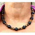 thumbnail image 2 of Auras by Osiris | Handmade Onyx & Yellow Tiger Eye Crystal Necklace - Grounding Genuine Gemstone Beaded Mala | Energy Protection, Chakra Activation Choker - Jewelry Gift for Mens, Womens, 2 of 5