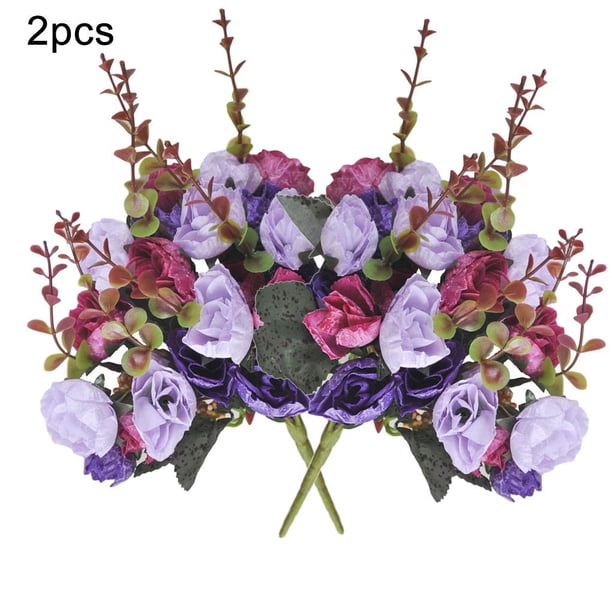 Yuarrent 2 uds rosas artificiales de seda flores boda hogar otoño decoración de alta ramo grande lujo flores falsas plantas artificiales Flores artificiales violeta Yuarrent HA000013-02B