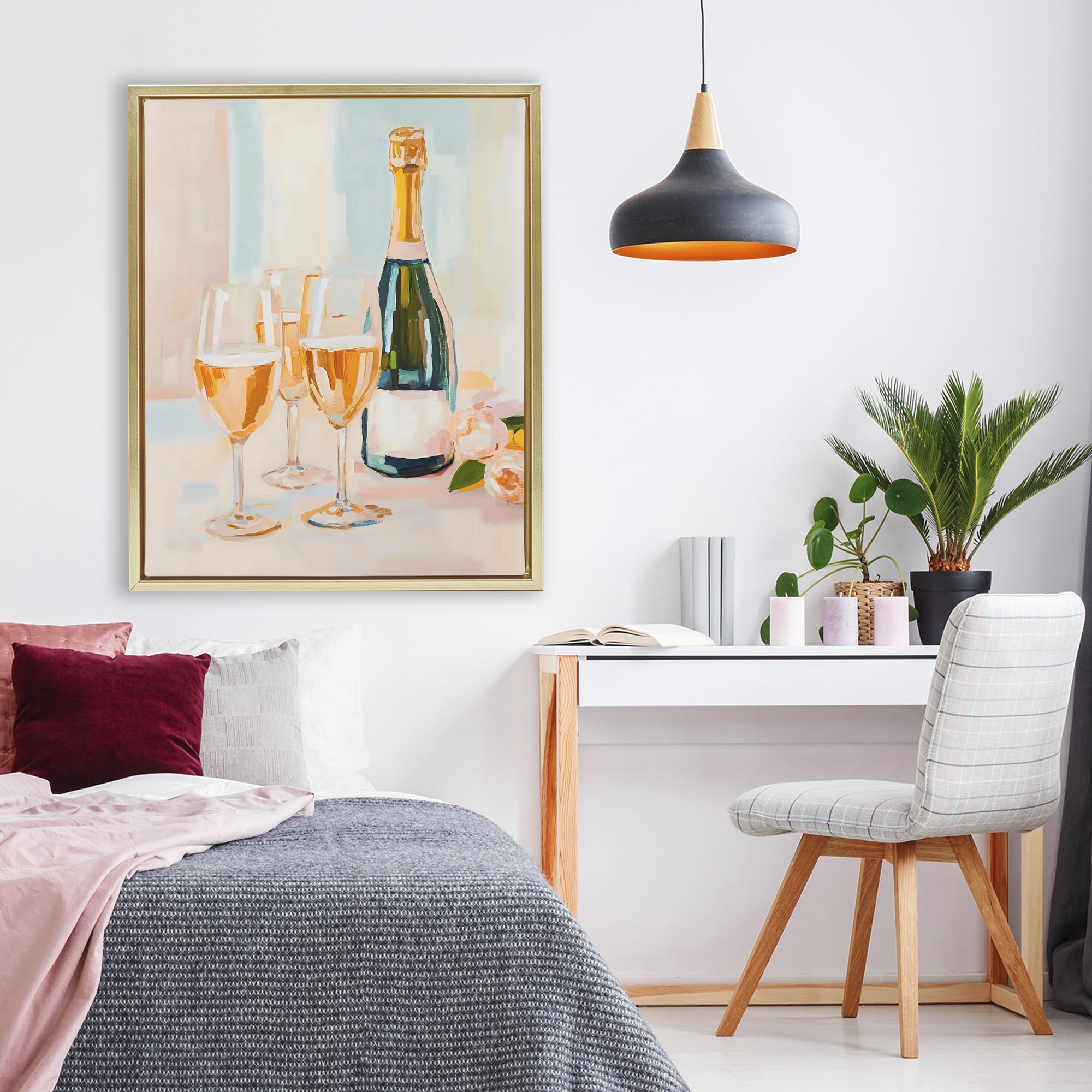Stupell Industries Champagne Triple Toast Gold Framed Floater Canvas Wall Art, design by The Prints Vibe