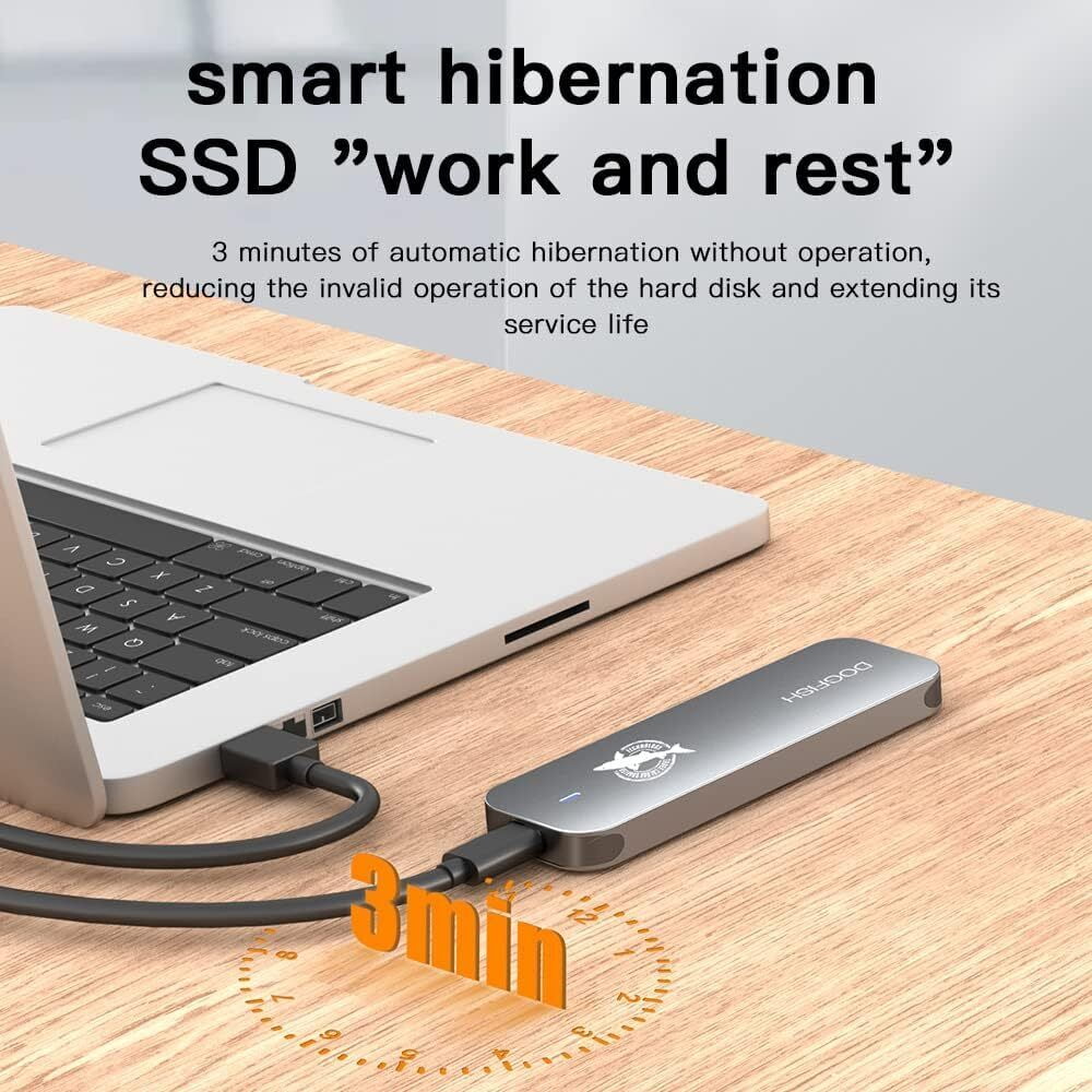 Dogfish Portable External SSD 1TB Ngff 2242/2260/2280 Silver Aluminum USB 3.1 Type C Ultra-Light External SSD Mini Portable Solid State Drive for Mac Windows Android Linux