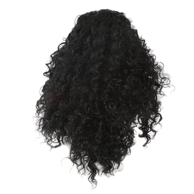 Peluca de pelo rizado de longitud media negra para mujer, de imitación de seda de fibra química de alta temperatura.
