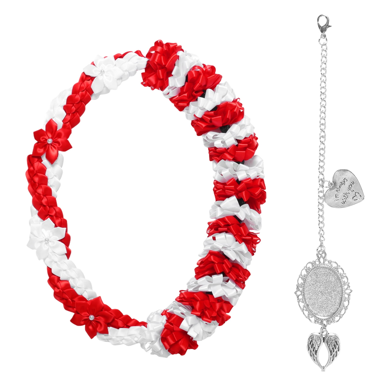 Kicpot Graduation Leis Class of 2026 Grad Ribbon Leis Double Braided Necklace Hawaiian Flower Garland with Metal Graduation Cap Hanging Keepsake Ornament for Him Her Graduation Party Decorations