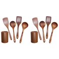 thumbnail image 1 of Vajilla de Madera, Juego de Vajilla de Cocina de Teca con Soporte, Adecuado para Utensilios de Cocina Antiadherentes, Cuchara de Pala de Madera Cocinar 10 Piezas, 1 of 7