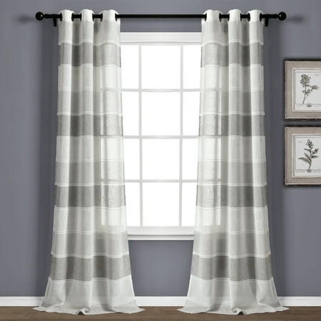 Textured Stripe Grommet Sheer Window Curtain Panels Gray 38x84 Set
