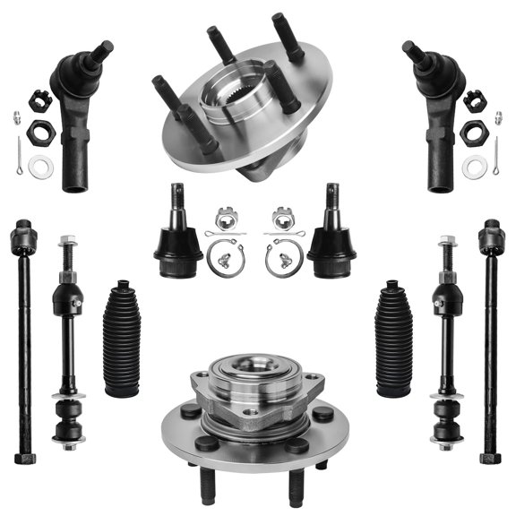 Detroit Axle - 2WD Front 12pc Wheel Bearing Hubs Kit for 2002-2005 Dodge Ram 1500, Wheel Bearing & Hubs Tie Rods Sway Bars Lower Ball Joints Boots 2003 2004 Replacement