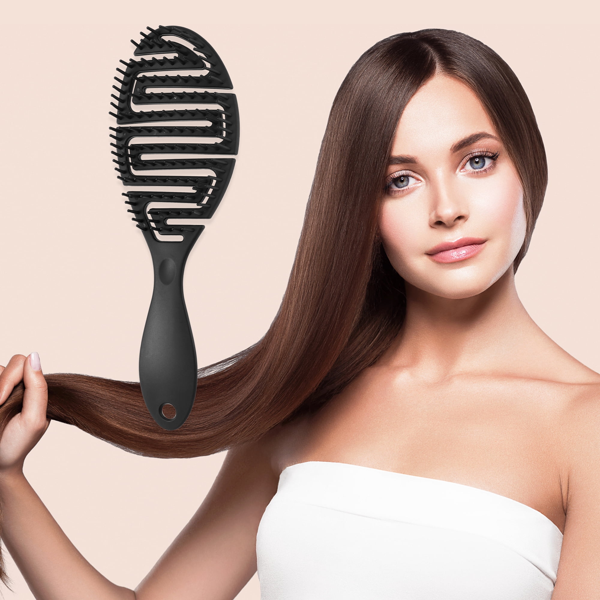 Unique Bargains Grid Hair Comb Detangler Need to Vent Detangling Brush Rubber Black