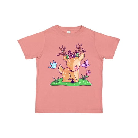 

Inktastic Cute Baby Deer with Butterfly Bird and Flowers Gift Toddler Boy or Toddler Girl T-Shirt