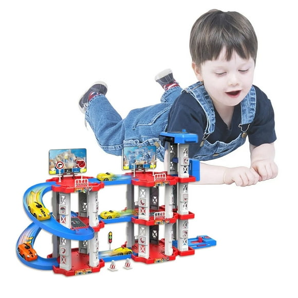 Riforla Rail Car Toy Parking Lot Children's Station Assembled DIY City Panshan Highway Jump off Sports Car Education Blue
