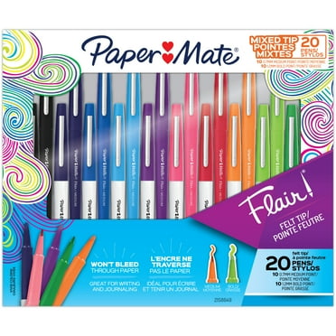 Paper Mate Flair Felt Tip Pens, Bold And Medium Point, 0.7 mm, Assorted Colors, Pack Of 20 Pens