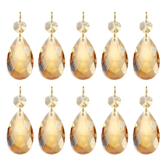 Uxcell Teardrop Crystal Chandelier Pendants Beads, 10 Pack 60mm Length 38mm Prisms Parts Beads Electroplating Gold Tone