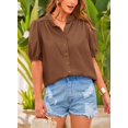 thumbnail image 3 of Camisa PRETTYGARDEN Marrón con Botones, Cuello en V, Algodón, Talla XXL, 3 of 8