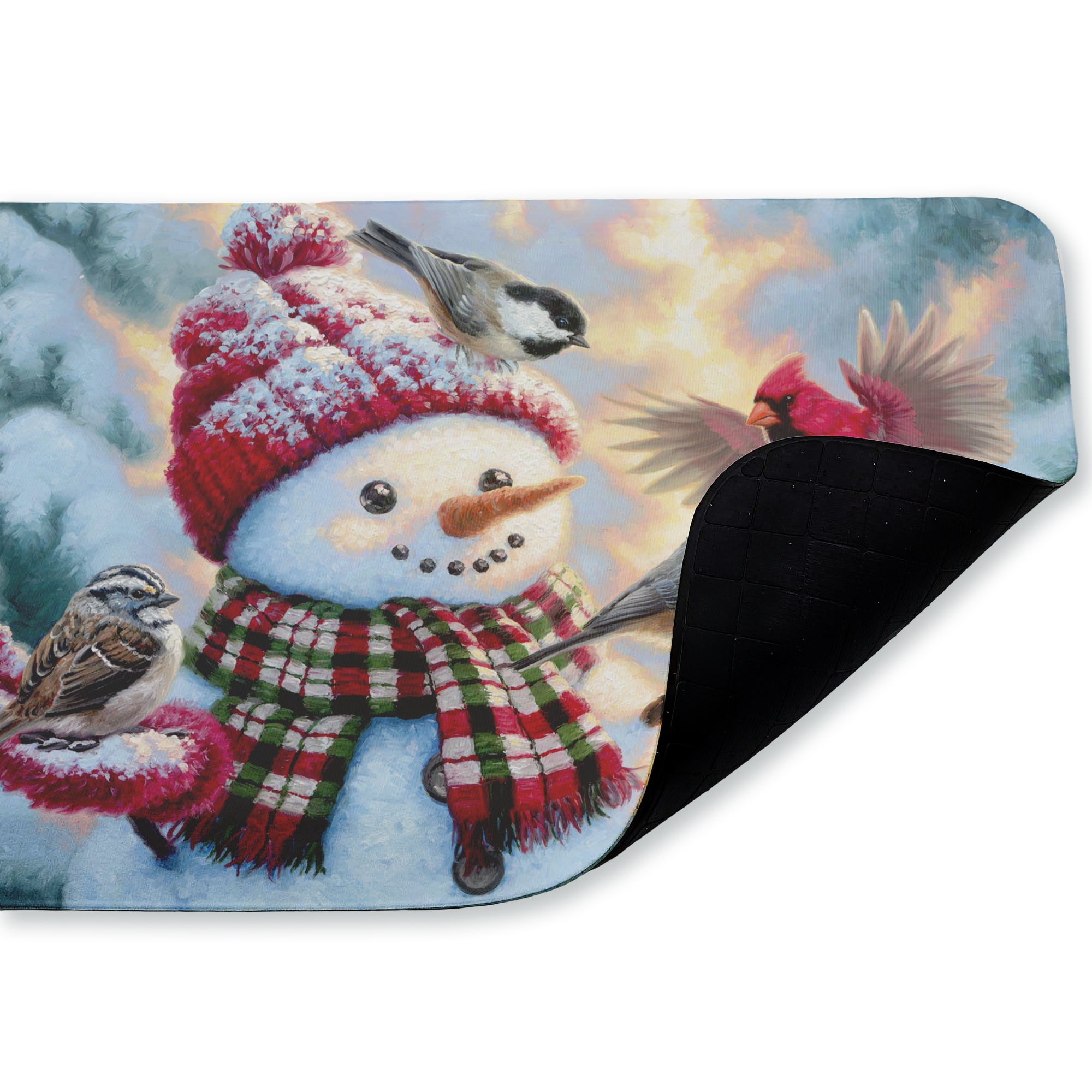 Stupell Industries Happy Snowman with Landing Birds Printed Anti-Fatigue Floor Mat, design by Abraham Hunter