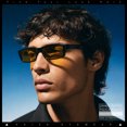 thumbnail image 3 of SA106 Mens Hippie Hustler Color Lens Narrow Rectangular Black Frame Sunglasses Yellow Lens, 3 of 7