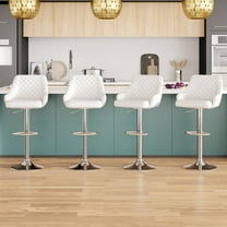VECELO Set of 4 Bar Stools Adjustable Counter Height Swivel Barstools with Back and Armrest, White