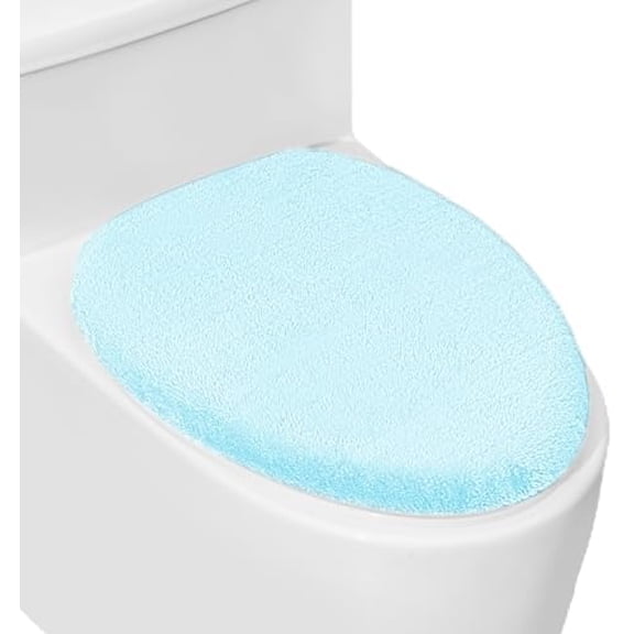 Soft Plush Toilet Lid Cover for Bathroom, Machine Washable Toilet Seat Covers, Fits Most Round Elongated and Oblong Lids, Easy Installation& Cleaning (Sky Blue)
