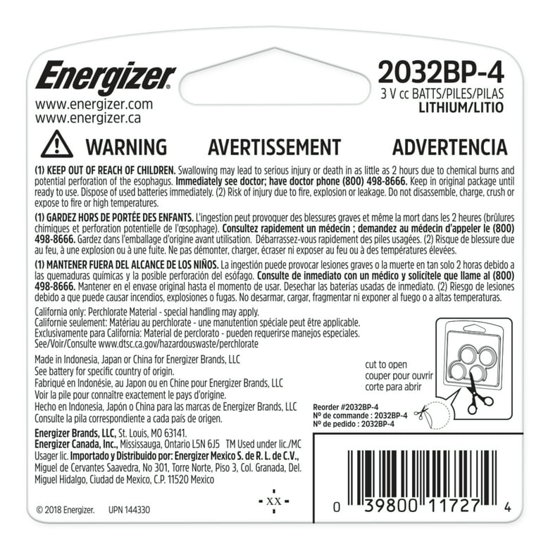 Energizer 2032 Batteries (4 Pack), 3V Lithium Coin Batteries 