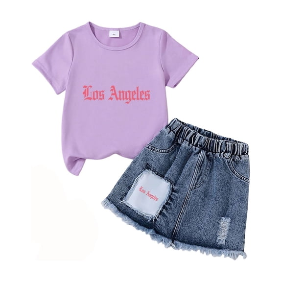 Shadoumai Tween Girl Clothes Summer 2 Piece Outfit T-Shirt Cargo Skirt Girl Spring Clothing,Size 7-12 Years